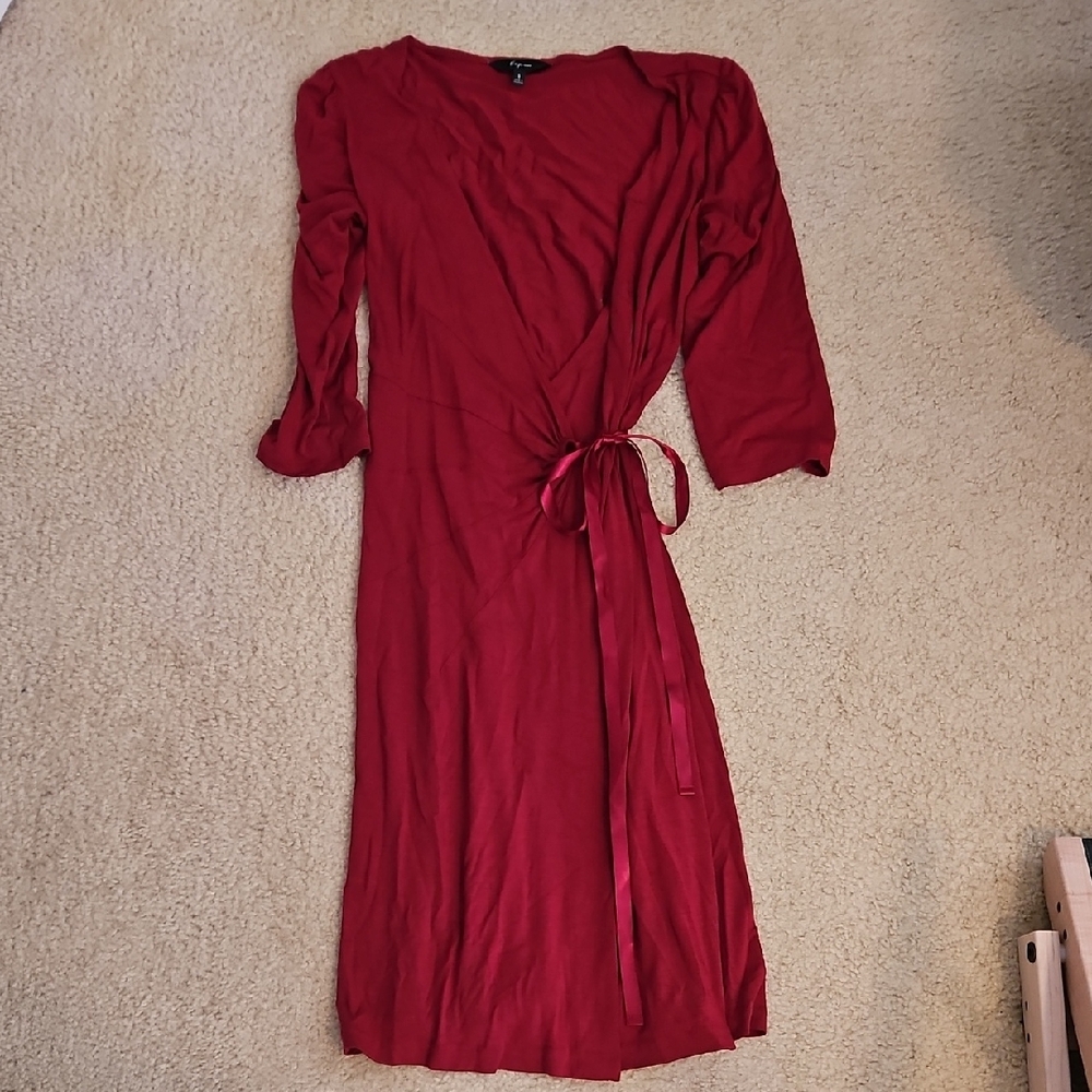 Express Red Wrap Dress with Tie Front and V-Neck